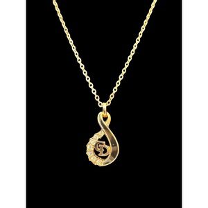 Christian Dior Infinity Necklace Gold Tone Crystal Pendant Chain Elegant Vintage